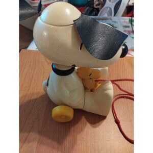 Vintage Snoopy And Woodstock Children's Pull Toy  1972 Head Turns When Pulled